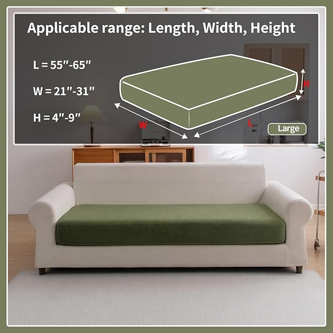 OHSIO Sectional Couch Covers, Wear Resistant Stretch Sofa Covers Washable Soft Couch Cushion Covers Anti Slip Furniture Protector Sofa Slipcovers for Pets (1 Piece Large Cover, Green)
