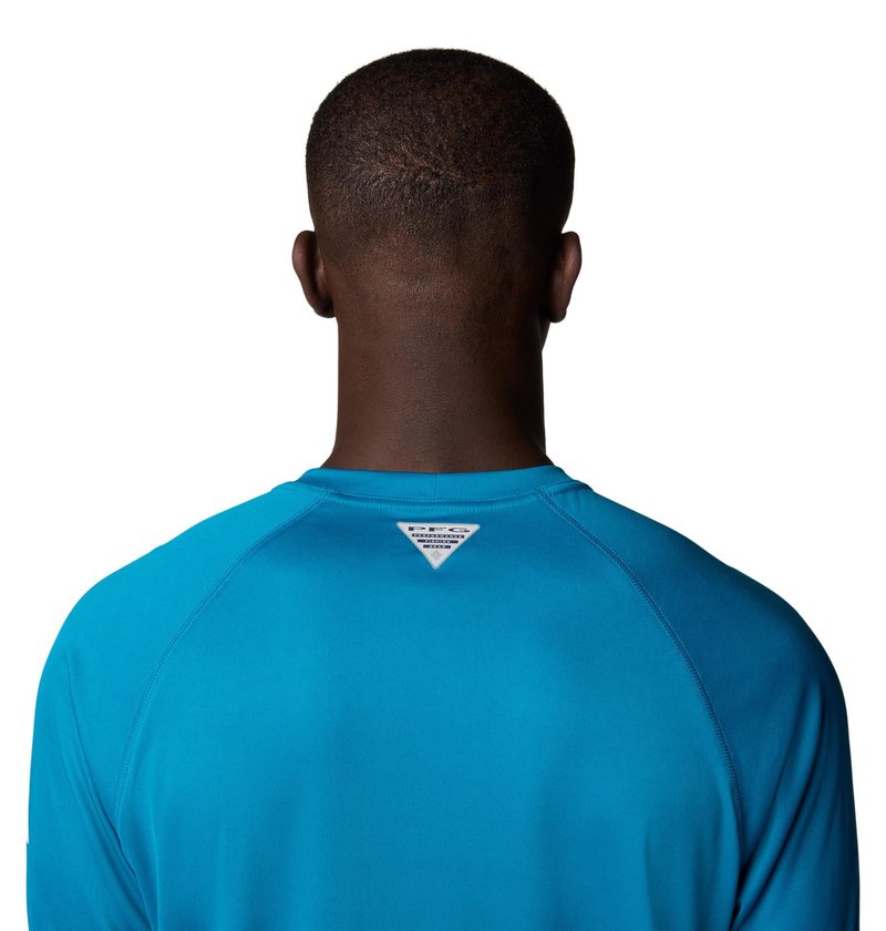 Columbia Men's PFG Terminal Tackle Long Sleeve Fishing Shirt, Blue Echo/White Logo, 3X Tall