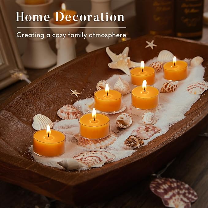 Unscented Beeswax Tea Lights Candles 20 Pack, 4 Hours Long Burning Handmade Yellow Tealight Candles, Clear Cup Smokeless Beeswax Candles for Wedding, Christmas Lights, Centerpiece & Home Decor
