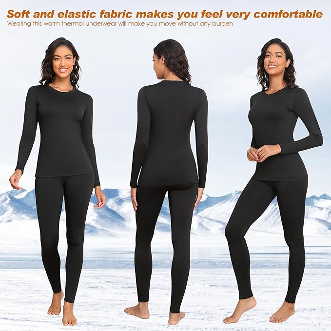 Thermal Underwear Women Long Johns Set Fleece Lined Warm Base Layer Long Sleeve for Weather Top Bottom Pajama