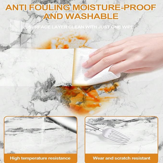 Chejiaye 10pcs Marble Peel and Stick Backsplash Waterproof Washroom Wall Panels