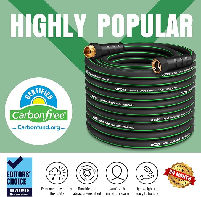 Heavy Duty Garden Hose 95ft, NON-EXPANDABLE Flexible Water Hose, Kink Resistant Lightweight Hybrid Hose, Leakproof Hose Male to Female Fittings