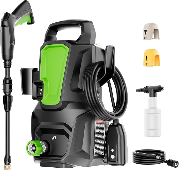 Multi-Surface Cleaning Tool with Foam Blaster, 35FT Power Cord and 20FT Hose, 3 Quick Connect Nozzles, 400ml Foam Bottle for Cars, Driveways, Fences, Patios, Home Cleaning
