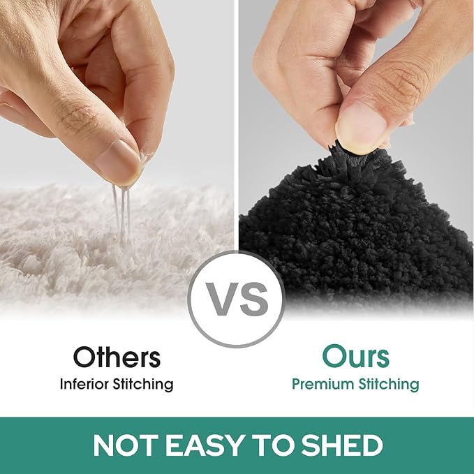 HOMEIDEAS Bathroom Rugs Sets 3 Piece, Super Soft and Absorbent Non Slip Microfiber Toilet Bath Mat with U-Shaped (Black)