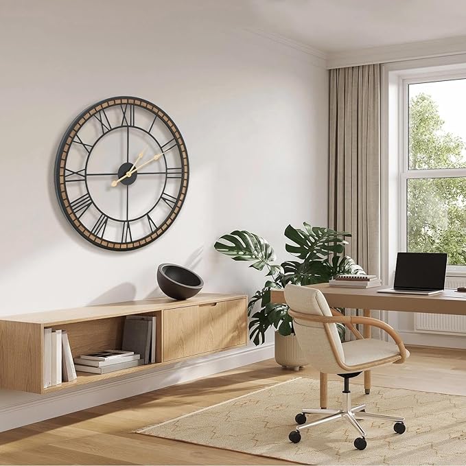 Micasso Large Farmhouse Wall Clock: 24 inch Modern Metal Black
