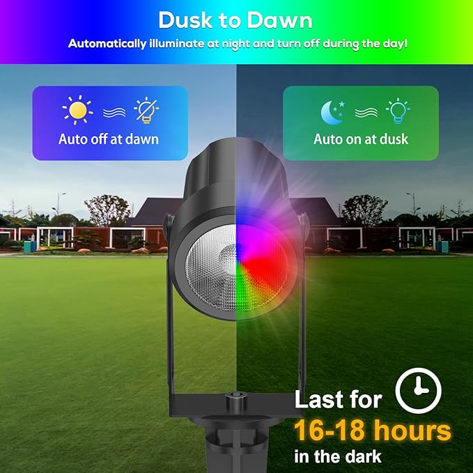 ZYAN Solar Spotlights Outdoor, Solar Landscape Lights with Remote Control, RGBW Colored Spot Lights for Yard, Garden, Lawn, Plant, Tree, Pool Areas, Auto On/Off, Dimmable & Waterproof (4 Pack)
