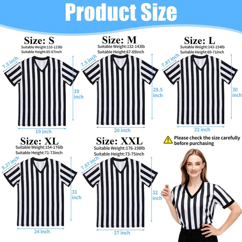 Referee Shirt, Basketball Referee Shirt Men, V-Neck Ref Shirt Black and White Stripe, Men’s & Women’s Short Sleeve Referee Costume for Basketball, Football, Soccer (XXL)
