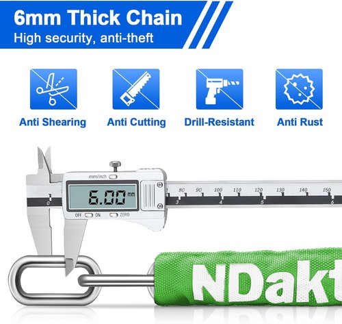 NDakter Heavy Duty Bike Lock - 5 Digit Combination Anti-Theft Chain Lock | 2.62-6Ft Length, High Security