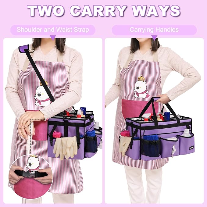 Extra-Large Cleaning Caddy Bag With Detachable Divider,Cleaning Caddy For Cleaning Supplies Cleaning Supply Caddy With Adjustable Shoulder Strap & Waist Belt For Cleaners