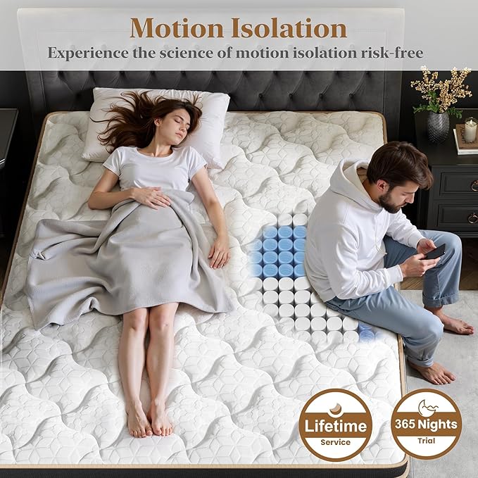 Full Mattress 12 Inch, Cooling Hybrid Bed in a Box, Individual Pocket Springs, Motion Isolation, Targeted Hip/Shoulder/Lumbar Support, Fiberglass-Free, Ergonomic Zones, 365-Night Trial, CertiPUR-US