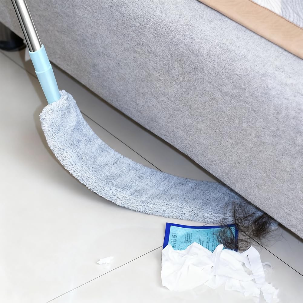 Saker Plus Retractable Gap Dust Cleaning Artifact, Saker Plus Flat Duster for Under Furniture, Reusable Washable Bendable Dusting Wand with Microfiber Dusting Cloths (1PCS)