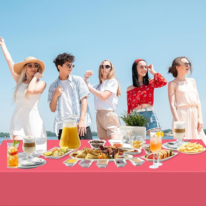 WNINK 2 Pack Red Tablecloths Disposable Table Covers 54" x 108" Red Table Cloths for Bridal Shower Engagement Wedding Birthday Picnic Plastic Table Cloths for Parties