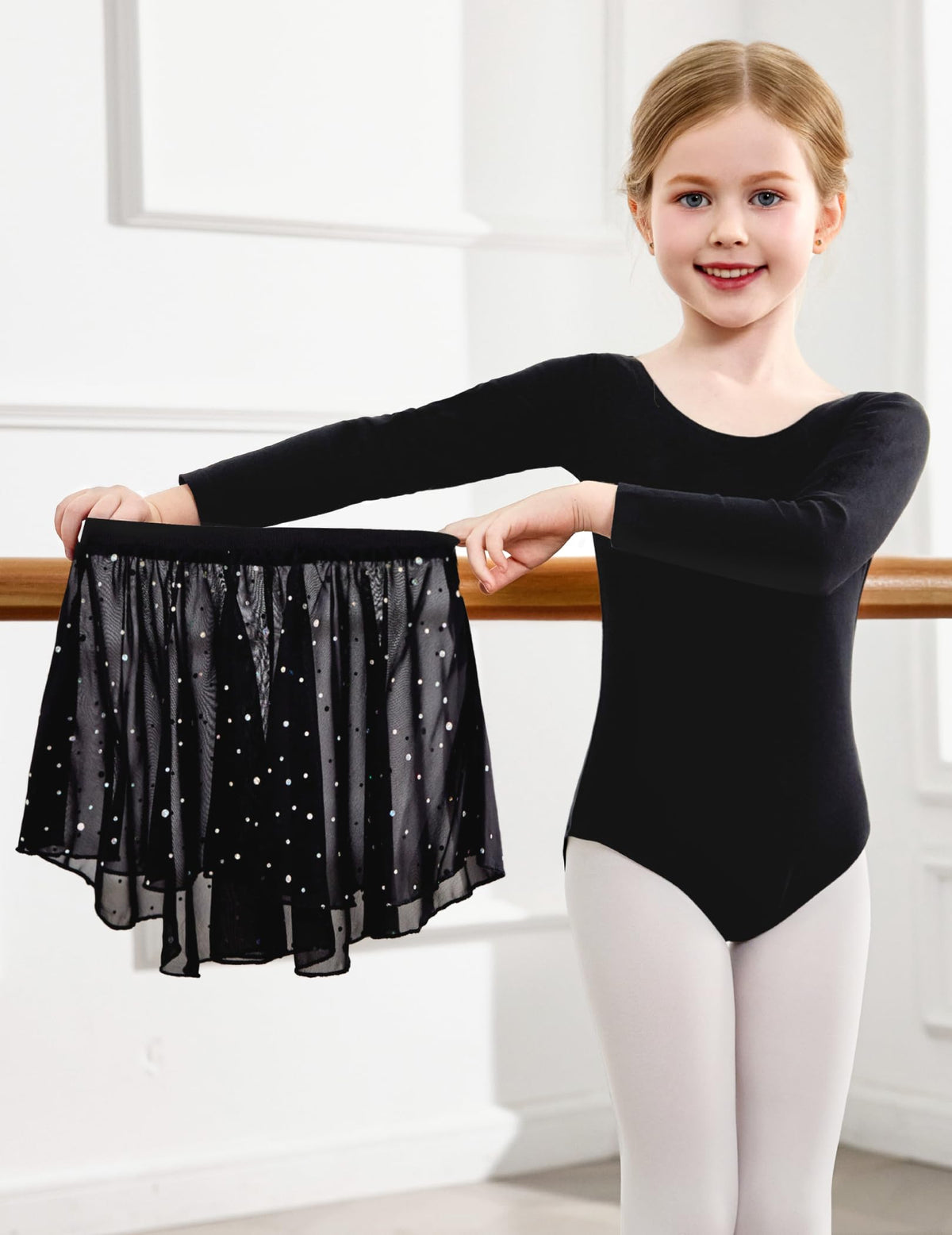 Zaclotre Girls Ballet Leotards Toddler Long Sleeve Crisscross Back Dance Dress Outfit with Removable Shiny Skirt Combo