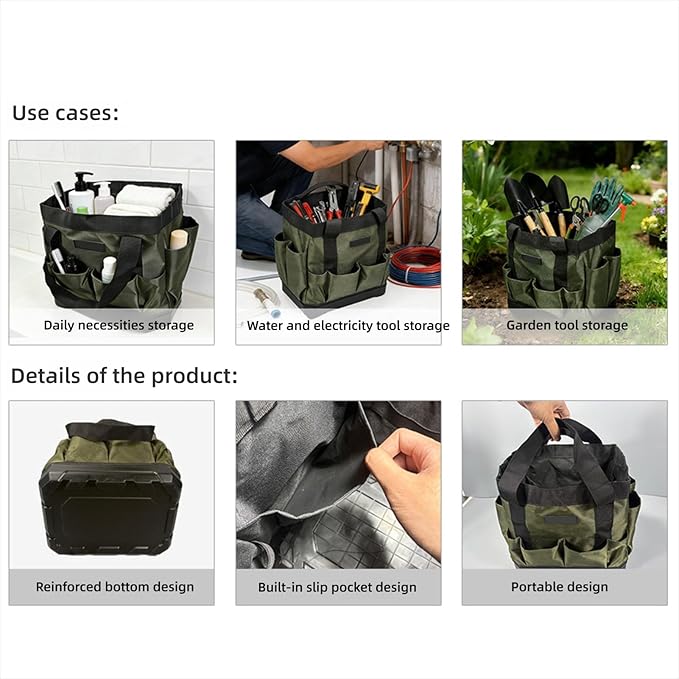 banapoy Tool Bag, 30 x 30 x 23cm Oxford Cloth Heavy Duty Gardening Tote Toolbox with 15 Pockets, Wide Mouth Tool Storage Bag Organizer for Electrician Mechanic Men