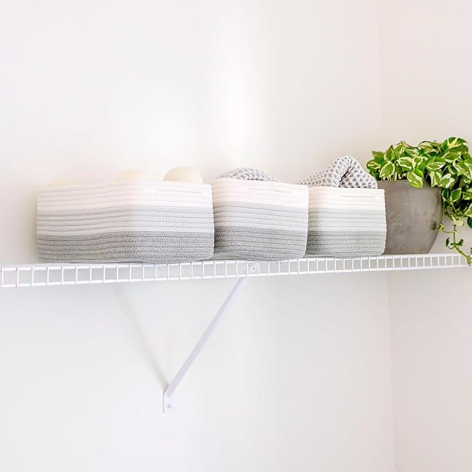 NaturalCozy 13.5”x8.5”x5.5” Rectangle Storage Baskets for Shelves 3 Pack | Cotton Rope Woven Small Baskets for Organizing | Small Storage Bins for Nursery, Bathroom, Closet, Shelf, Decorative