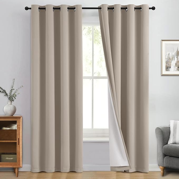 Yakamok 100% Blackout Curtain Panels 84 inches Cold and Light Blocking Drapes