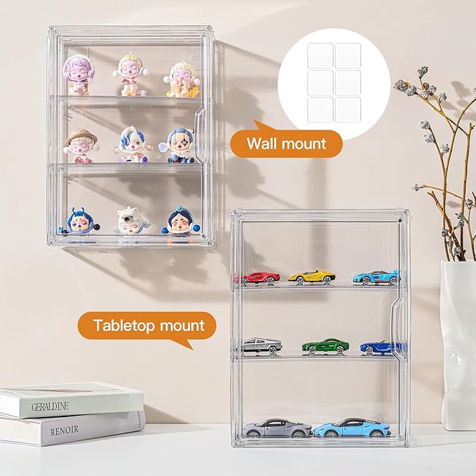 3 Tier Clear Display Case for Figures, Wall-Mounted Acrylic Storage Organizer