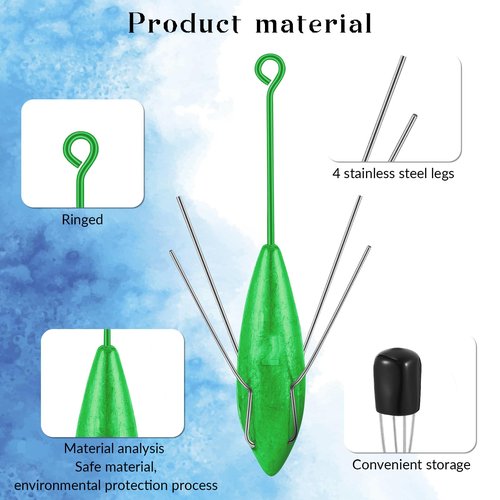 5 Pcs Sputnik Sinkers Surf Fishing Weight, Heavy-Duty Long Tail Fishing Weights Saltwater Surf Casting Sinkers,Fishing Weights Sinkers Spider Weights Surf Casting Sinkers（Green-2oz）