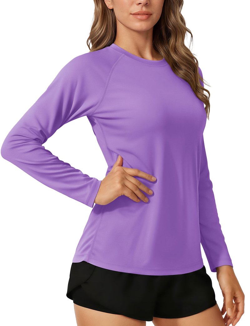 TACVASEN Women's UV Protection Shirts Long Sleeve UPF 50+ Rash Guard Quick Dry for Fishing Hiking Swim Workout Light Purple,M