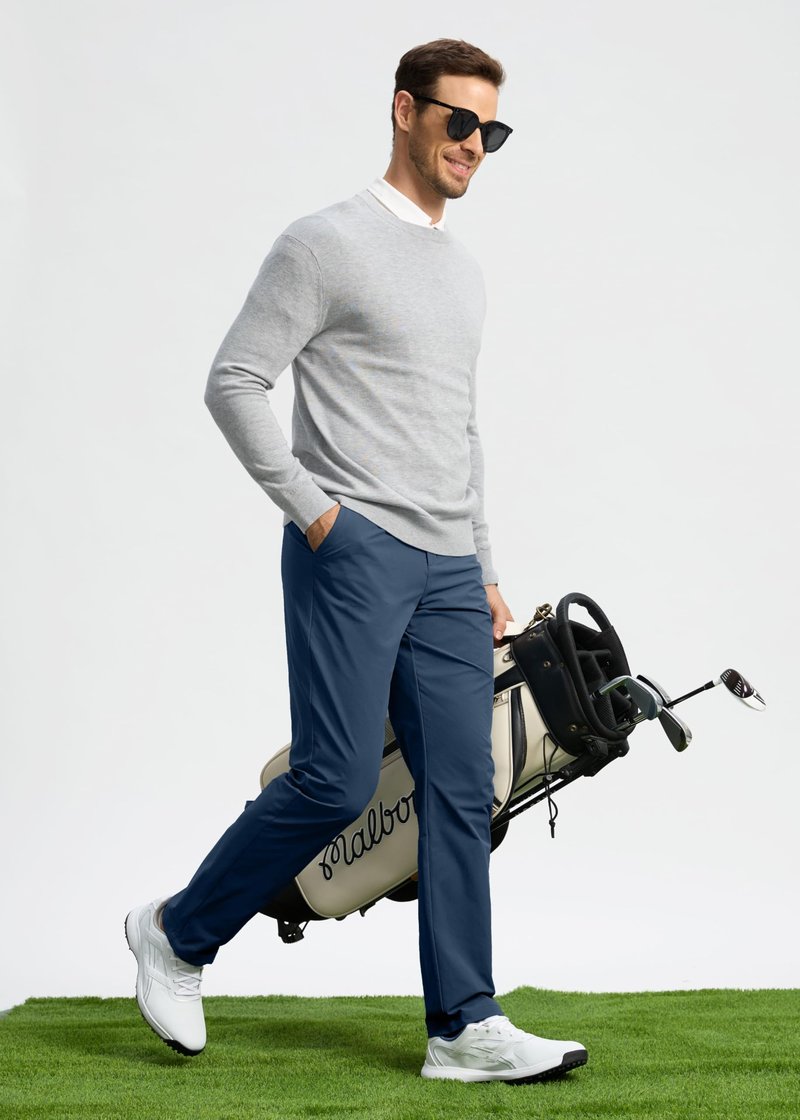 Pudolla Men's Golf Pants Mens Dress Slacks Pants Stretch Work Comfy Pants 34 Quick Dry Casual Trousers with Pockets(Navy 36Wx34L)