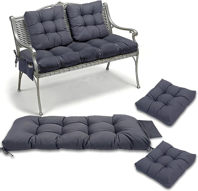 3 Pcs Wicker Chair Cushions Patio Loveseat Chaise Cushion Set - 1200D 47x19*4 Inch Waterproof Wicker Bench Cushions with 2 19x19x4 Inch Chair Cushions for Garden Porch Wicker Patio Furniture(Grey)