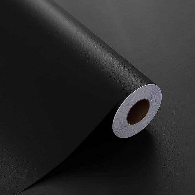 FUKU MON 24"x394" Black Wallpaper Peel and Stick Black Contact Paper Matte