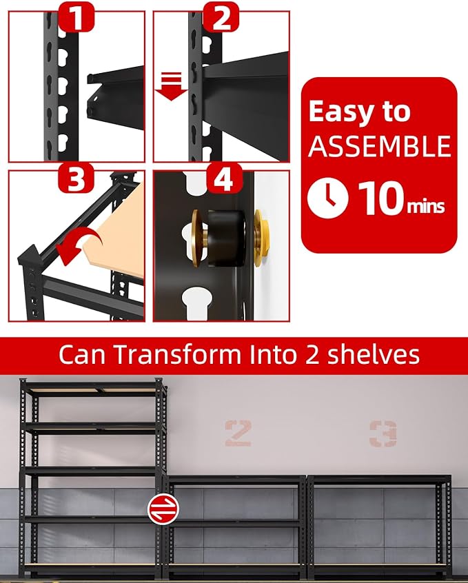 PrimeZone 36" x 16" x 72" Heavy Duty Storage Shelves - 5 Tier Adjustable Garage Storage Shelving, Metal Storage Utility Rack Shelf Unit for Warehouse Pantry Closet Kitchen, Black, 3 Pack