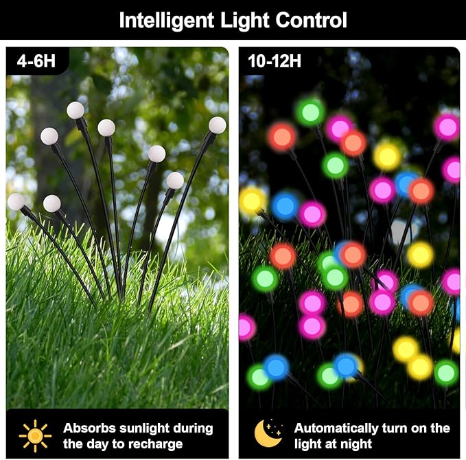 Solar Firefly Lights Multicolor, 4 Pack 800mAh Swaying Firefly Garden Lights Solar Powered Outdoor Waterproof Color Changing for Outside Yard Patio Lawn Pathway Walkway Stake Christmas Decor