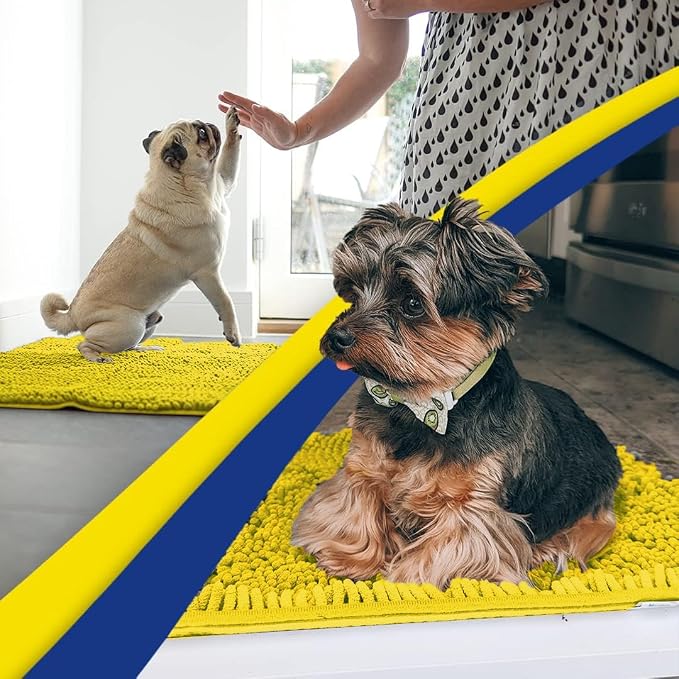 Muddy Mat® | Super Water Absorbent Door Mat Indoor, Microfiber Quick Dry Chenille Entryway Rug,Slip Resistant Front Door Mat,Indoor Mats for Entryway,Machine Washable Pet Rug, Lemon Yellow 36" x 120"