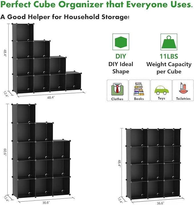 C&AHOME Cube Storage Organizer, 12-Cube Shelves Units, Closet Cabinet, DIY