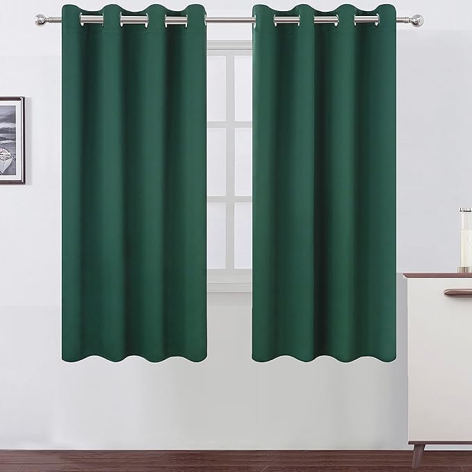 LEMOMO Dark Green Bedroom Blackout Curtains/52 x 63 Inch Long/Set of 2 Curtain