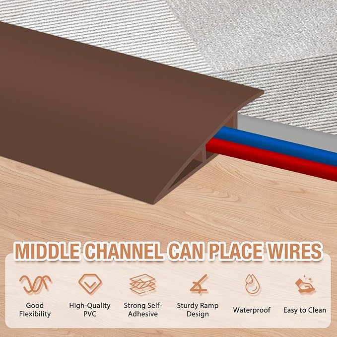 Floor Transition Strip Self Adhesive Vinyl Door Threshold for Doorways Carpet Edging Trim Overlap Edge Reducer for Laminate Floor, Carpet, Tile (Brown, 1/5" to 2/5", 10Ft)