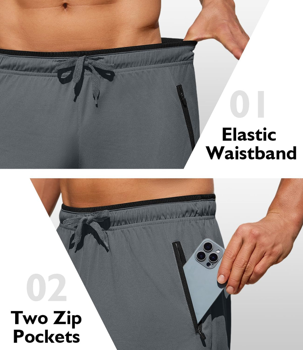 PINSPARK Men's Athletic Running Shorts - 7" Quick Dry Mesh Workout Shorts with Zipper Pockets
