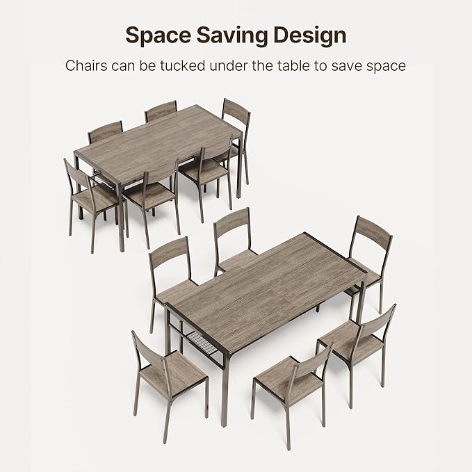 Gizoon Dining Table Set for 6 with Chairs, 7-Piece Kitchen Table Set for Small Space, Apartment, Kitchen, Dining Room, Space-Saving