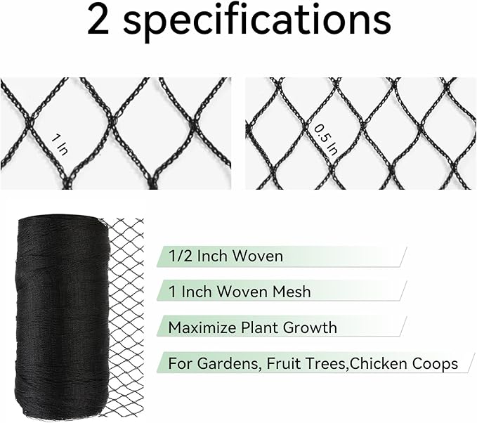 Bird Netting for Garden 20x30 Ft, 1/2 Inch Mesh Heavy Duty Garden Netting for Plants, Fruit Trees & Blueberries, UV Resistant Outdoor Protection Against Birds, Squirrels, Deer & Poultry