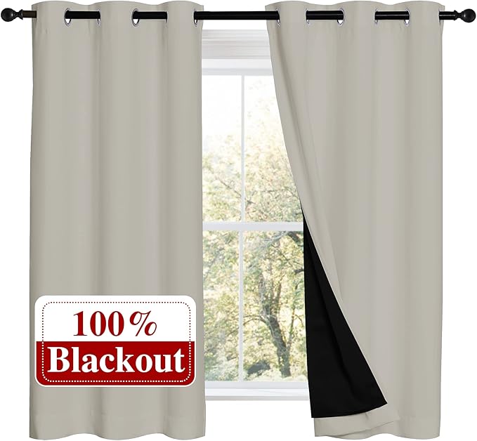 NICETOWN 100% Blackout Curtains 54 inches Long, Double-Deck Completely Blackout