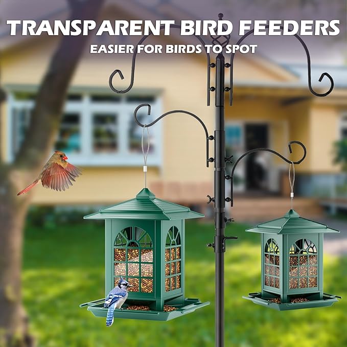 Birdream 2 Pack Bird Feeders for Outdoor Hanging, Assembly Required, 1-Min Easy Setup, Classic Courtyard Design, Attracting Cardinals Chickadees Goldfinches & Sparrows - Green