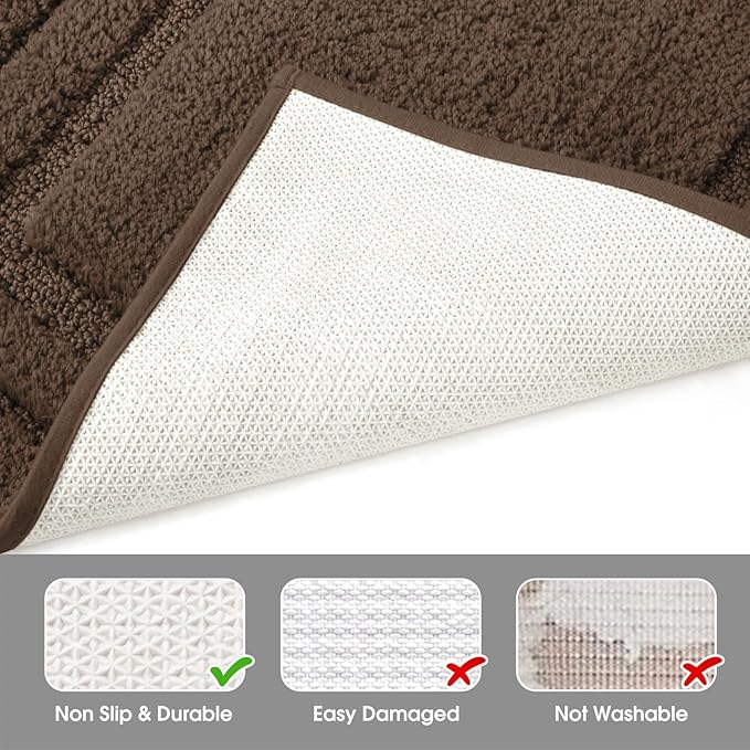 HOMEIDEAS Bathroom Rugs Sets 3 Piece, Super Soft and Absorbent Non Slip Microfiber Toilet Bath Mat with U-Shaped (Brown)