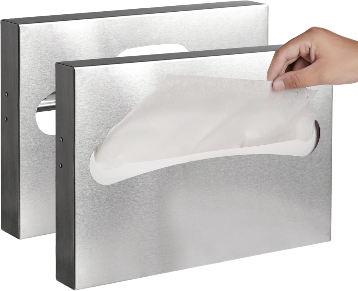 2 Pack Toilet Seat Cover Dispenser,Commercial Stainless Steel Brushed Toilet Seat Cover Holder for Disposable Toilet Seat Covers Wall Mount for Bathroom Restroom