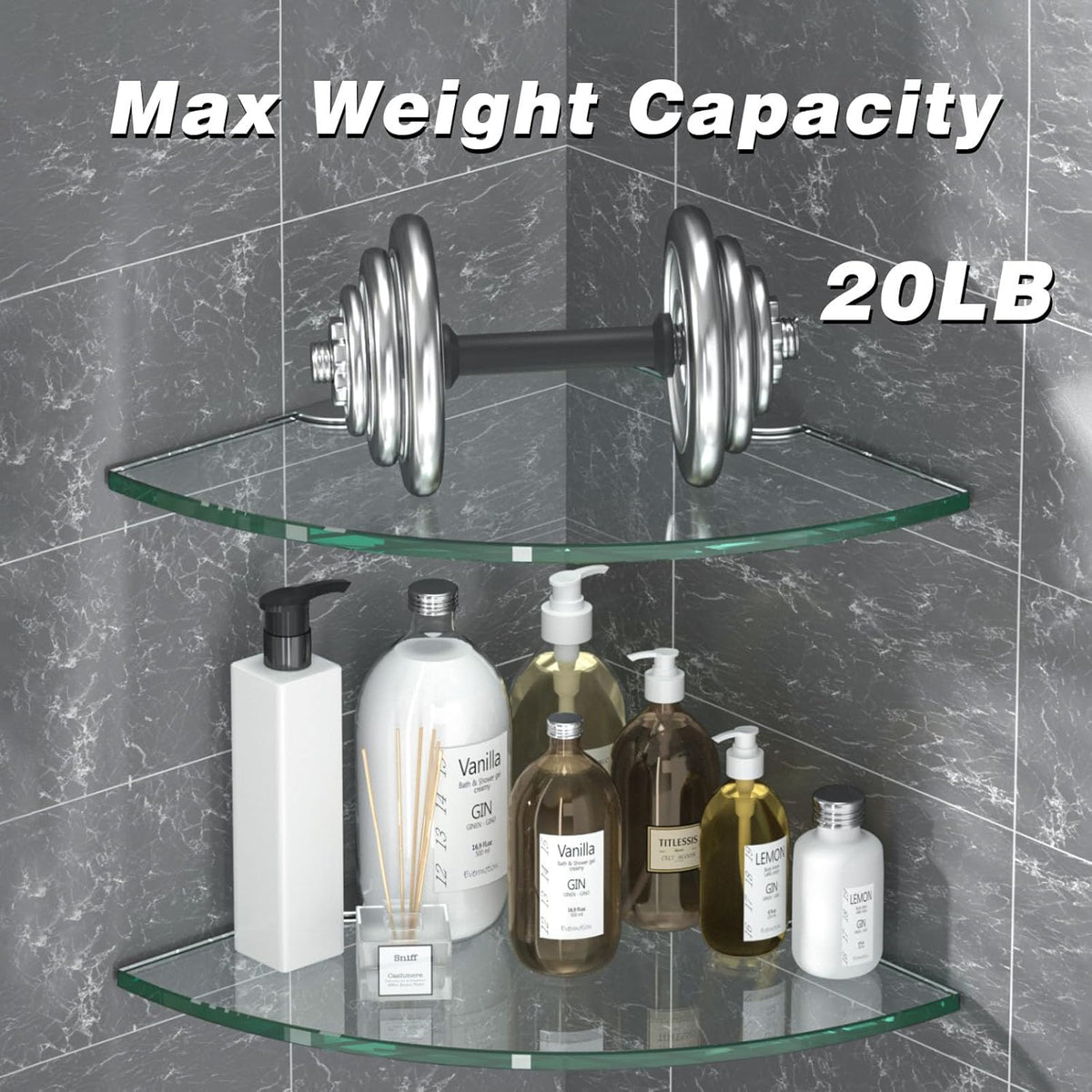 Corner Glass Shower Caddy 4 Pack 8MM-Thick Tempered Glass Shelf No Drilling Wall Mount Corner Mounted Shelves Space Saver Adhesive Bathroom Home Shelf Shampoo Holder Organizer Strong Adhesion