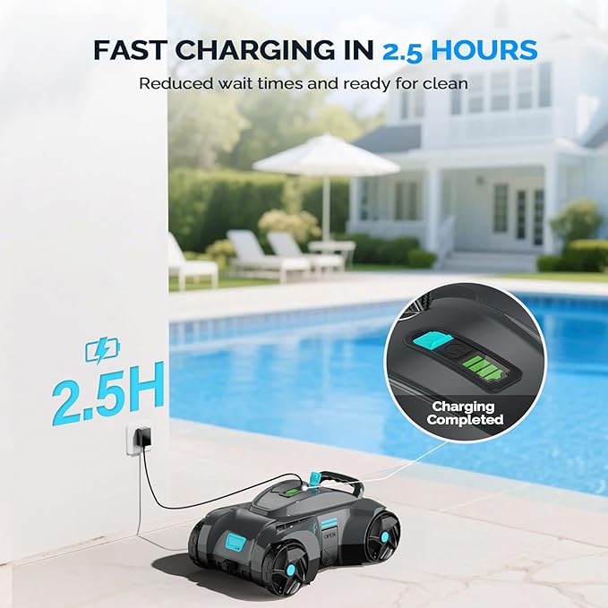 VINGLI Automatic Pool Cleaner Cordless, Robotic Pool Vacuum for In-Ground & Above Ground Pools, 1076 Sq.Ft Coverage with 2.5H Fast Charge, Self-Docking