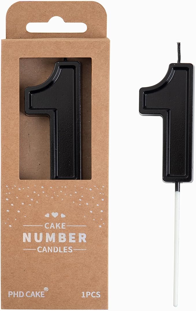 PHD CAKE 2.76 Inch Luxe Black 1 Number Birthday Candles, Black Number Candles, Cake Number Candles, Party Celebration