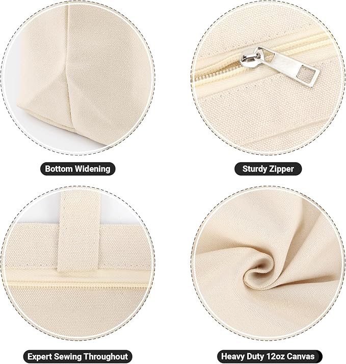 Segarty Canvas Tote Bag with Zipper, 24 Pack 16x13 Reusable Bags for Women, Blank Canvas Tote Aesthetic with Natural Cotton Cloth, Shoulder Strap, Bulk for DIY, Grocery, Beach, Travel，Gift
