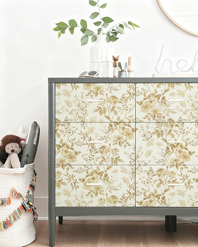 Erfoni 16.9" x118" Boho Floral Peel and Stick Wallpaper Yellow Brown Flower