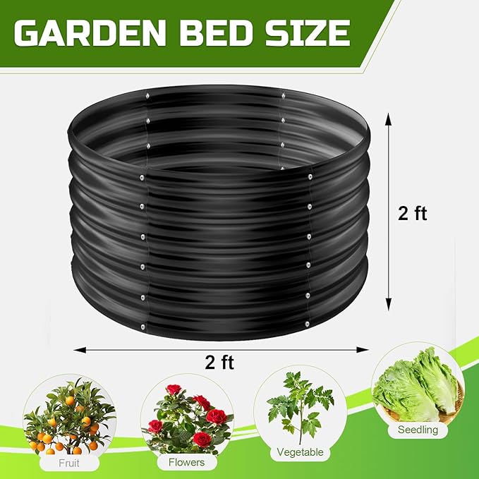 AHEONLAR 3PCS 2x2x2ft Galvanized Raised Garden Bed Kit Round Metal Flower Box Large Planter Raised Beds Outdoor Garden for Planting,Fruit,Herb Grey