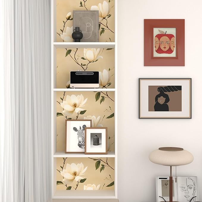 Vintage Floral Peel and Stick Wallpaper Khaki White Flowers Contact Paper