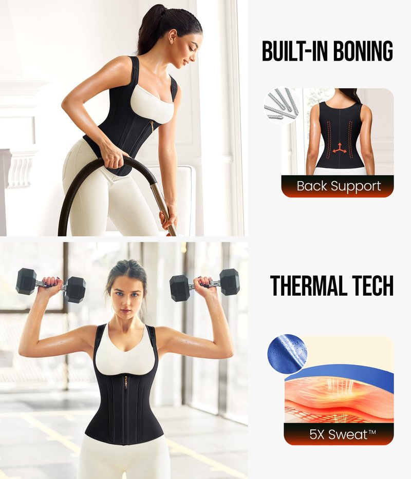 Junlan Waist Trainer for Women - Sauna Suit Sweat Vest for Working Out(Black,Large)