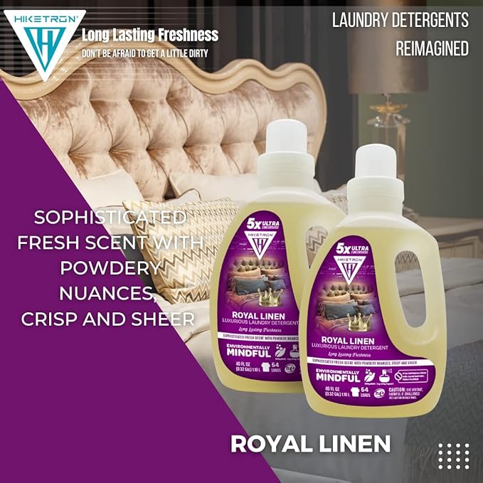 Hiketron Royal Linen Liquid Laundry Detergent, 5x Ultra Concentrated, Tough Stains Remover, Long Lasting Scent (40 Fl Oz, Pack of 1)