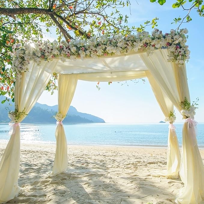 Wedding Arch Draping Fabric Beige Arch Drapes Sheer Backdrop Curtain for Ceremony Photo Wedding Decor 19Ft Length x 28" Width 4 Panel