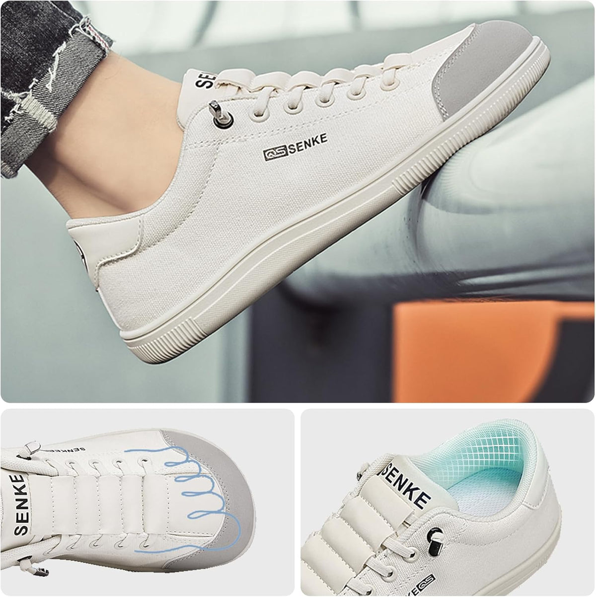 Skiennix Women's Wide Toe Box Shoes - Comfortable Barefoot Slip-On Loafers with Arch Support | Zero Drop Canvas Leather